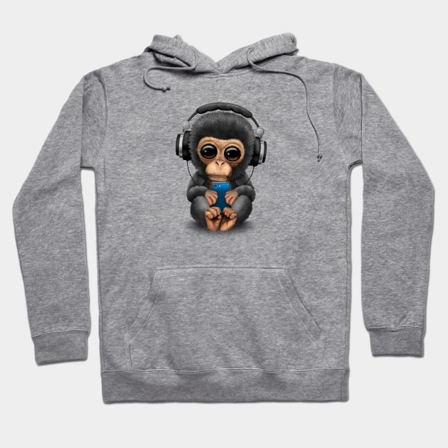 Chimpanzee Dj with Headphones and Cell Phone Hoodie by jeffbartels